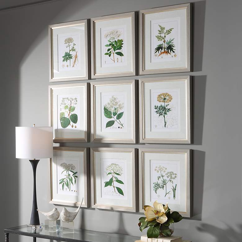 Image 3 Antique Botanicals 19 1/2" High 9-Piece Framed Wall Art Set more views