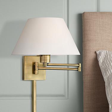 Antique Brass 12" High Empire Shade Plug-In Swing Arm Wall Lamp
