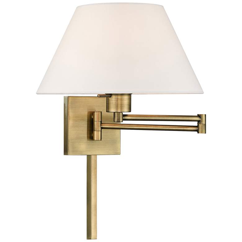 Image 2 Antique Brass 12" High Empire Shade Plug-In Swing Arm Wall Lamp