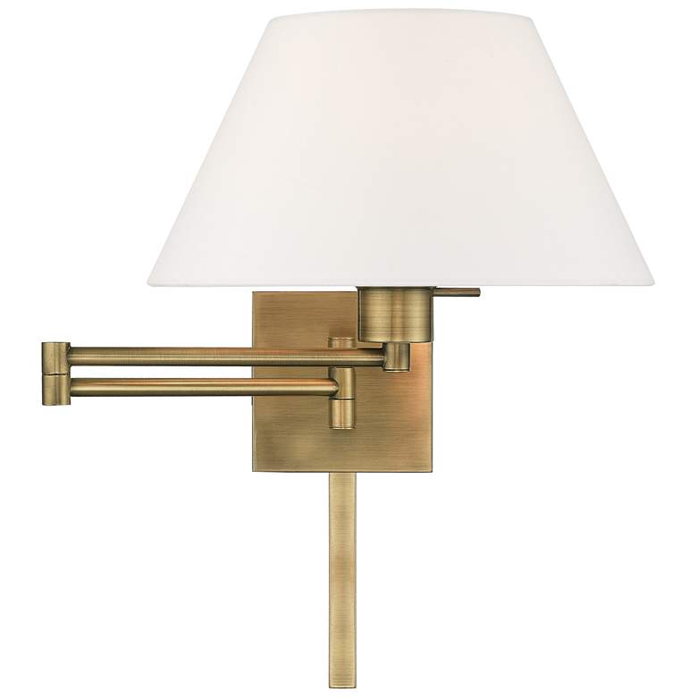 Image 3 Antique Brass 12" High Empire Shade Plug-In Swing Arm Wall Lamp more views