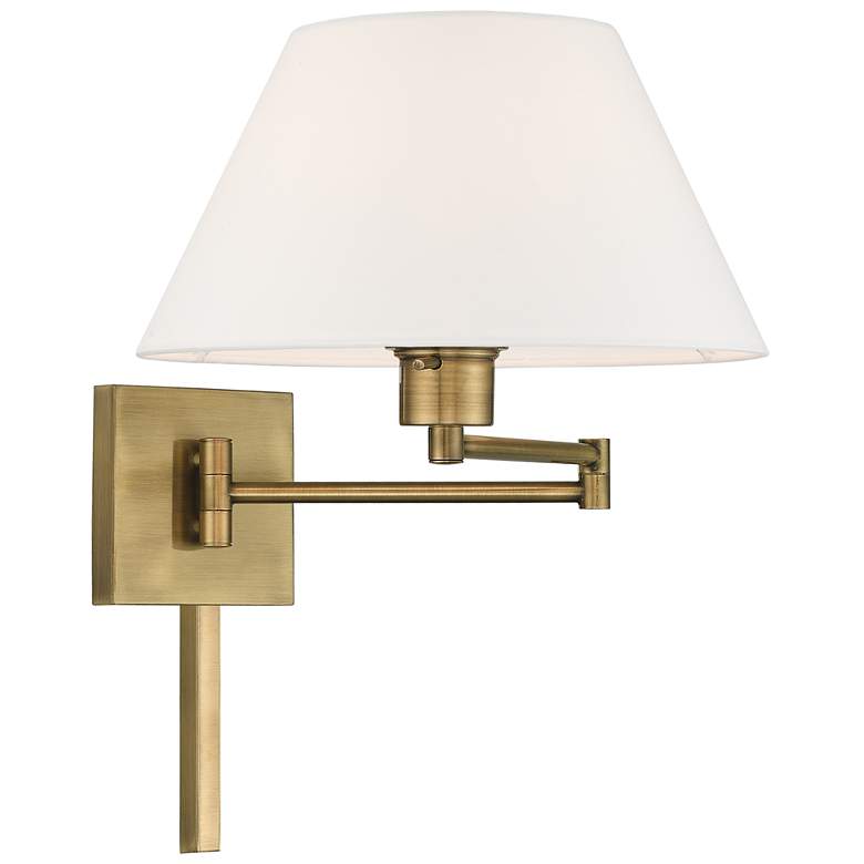 Image 4 Antique Brass 12" High Empire Shade Plug-In Swing Arm Wall Lamp more views