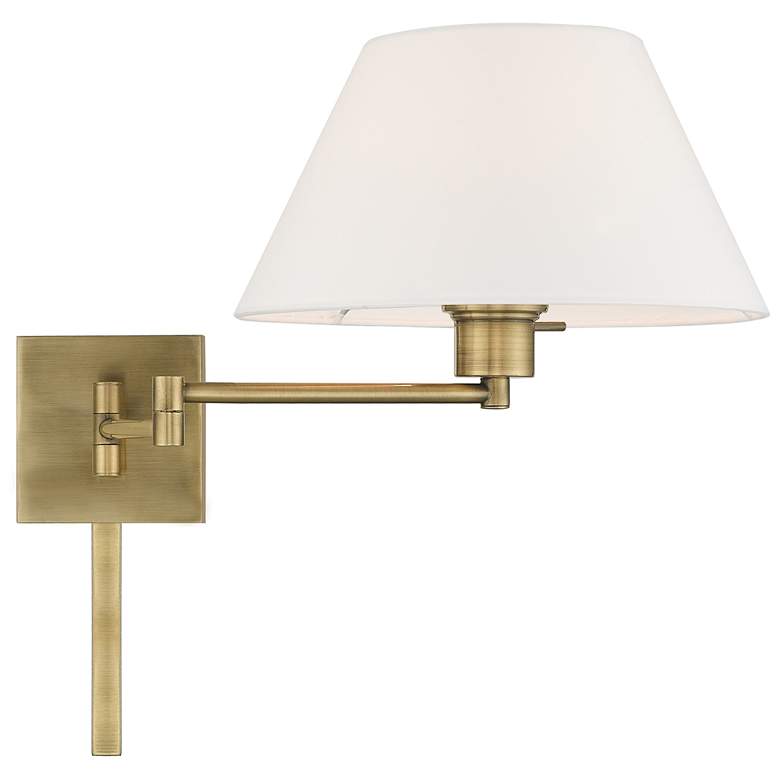 Image 5 Antique Brass 12" High Empire Shade Plug-In Swing Arm Wall Lamp more views