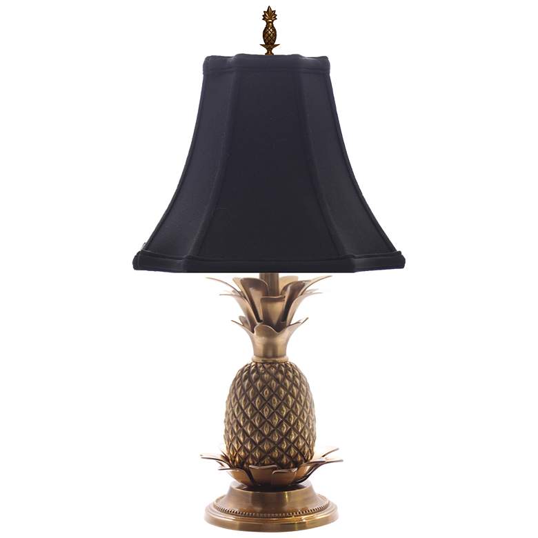 Image 1 Antique Brass 21" High Black Shade Pineapple Table Lamp
