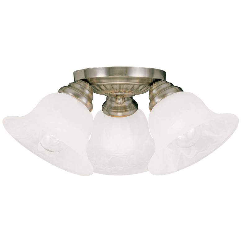 Image 1 Antique Brass 3 Light Alabaster Glass Semi-Flush Mount