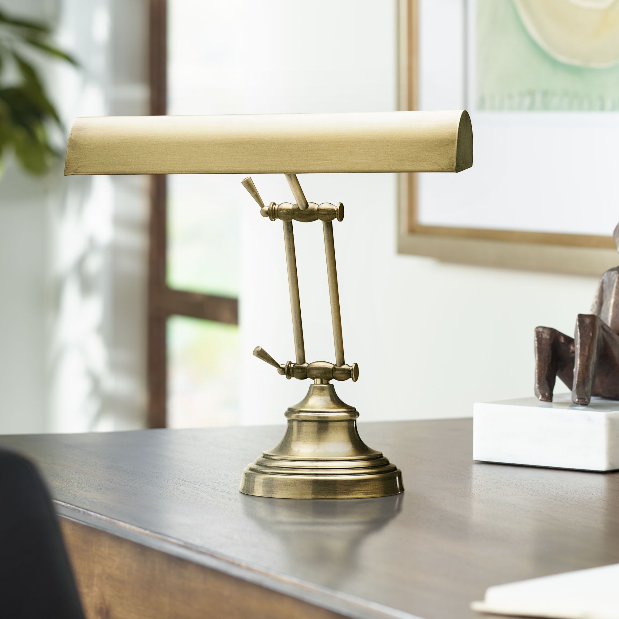 Antique Brass Adjustable Banker Piano Lamp by House of Troy