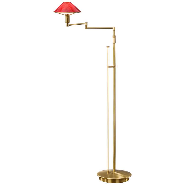 Image 1 Antique Brass and Magma Red Swing Arm Holtkoetter Floor Lamp