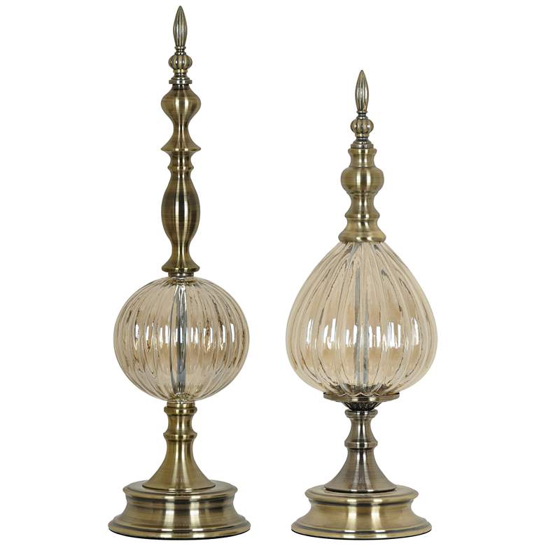 Image 1 Antique Brass and Pearl Glass 2-Piece Finial Set
