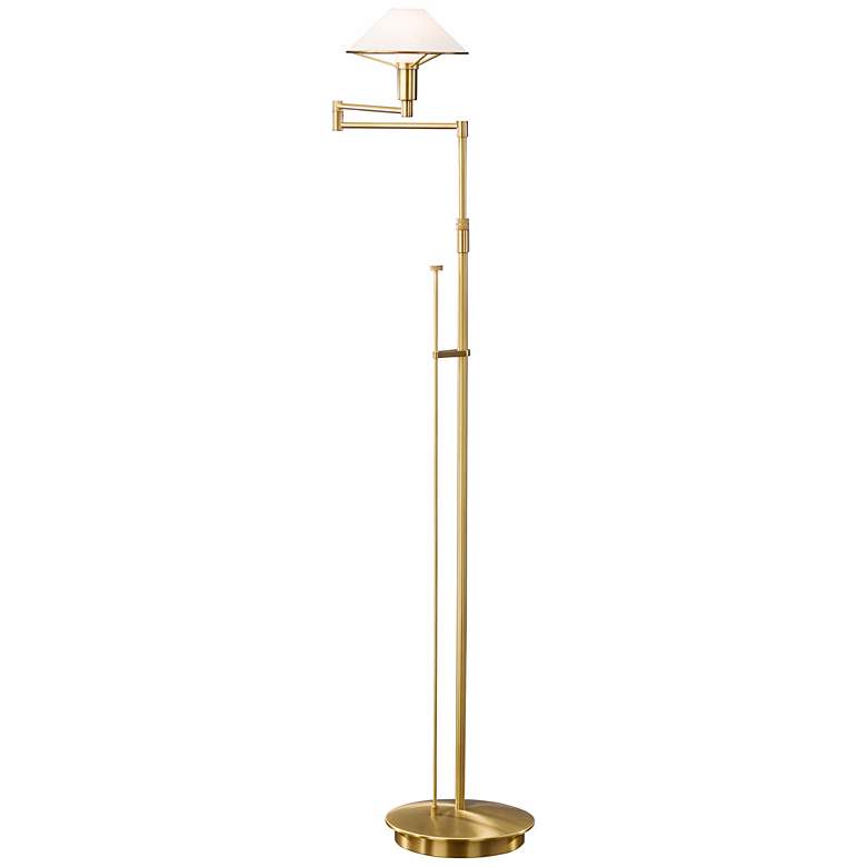 Image 1 Antique Brass and Satin White Glass Holtkoetter Floor Lamp