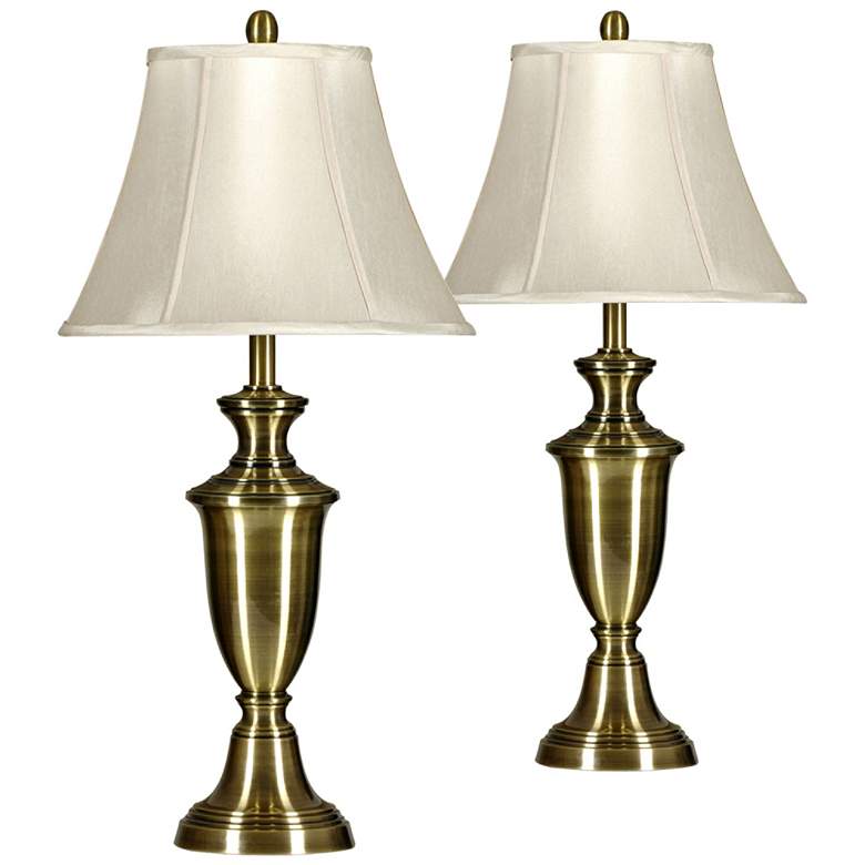 Image 1 Antique Brass and Silk Shade 30 1/2" Traditional Table Lamps Set of 2