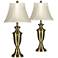 Antique Brass and Silk Shade 30 1/2" Traditional Table Lamps Set of 2