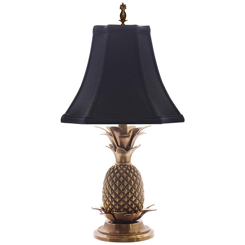 Image 1 Antique Brass Black Shade Pineapple Table Lamp