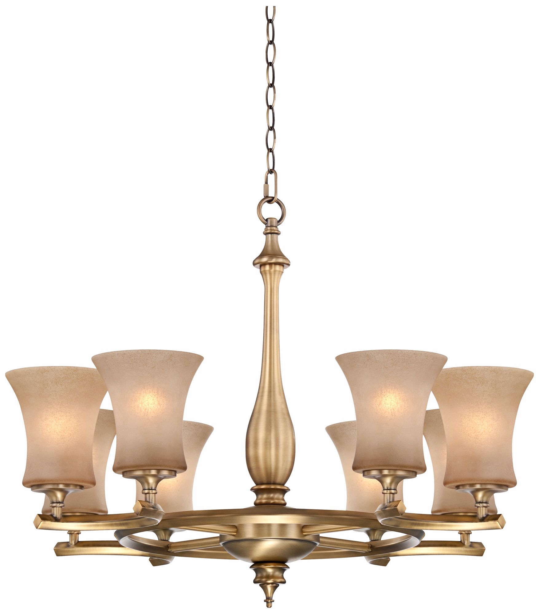 Antique Brass Cranberry Glass 8-Light Chandelier