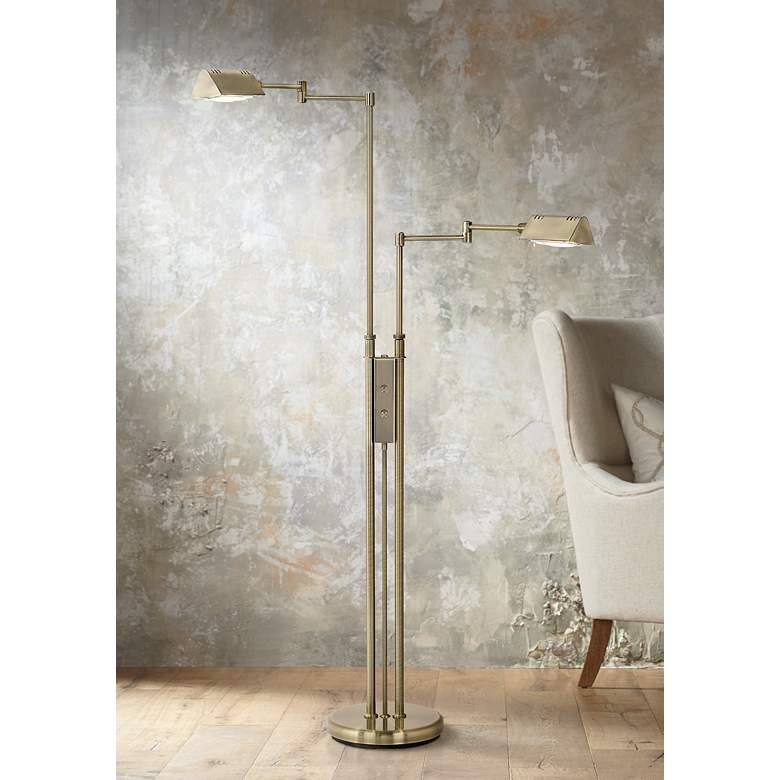Image 1 Antique Brass Double Pharmacy Floor Lamp by Lite Source
