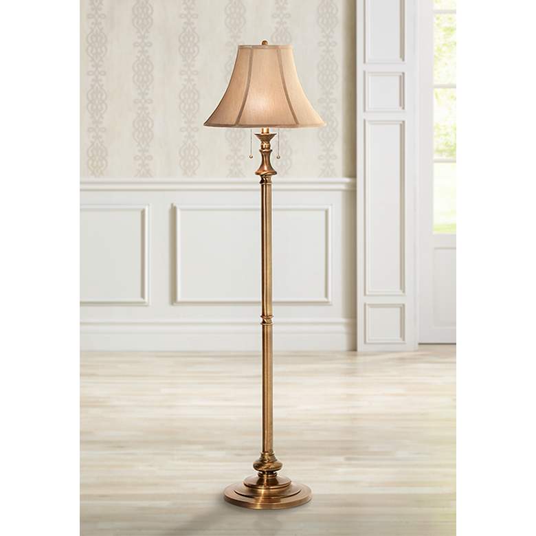 Image 1 Antique Brass Finish Double Pull Chain Floor Lamp