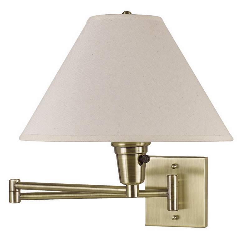 Image 1 Antique Brass Finish Plug-In Swing Arm Wall Lamp