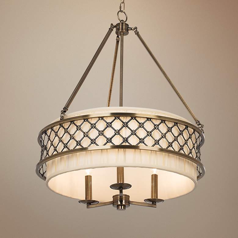 Image 1 Antique Brass over Fabric Shade 24" Wide Pendant Chandelier