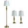 Antique Brass Set - Two Table Lamps & One Floor Lamp With White Shades