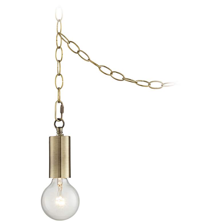 Image 1 Antique Brass Swag Plug-In Chandelier with Clear G25 Bulb