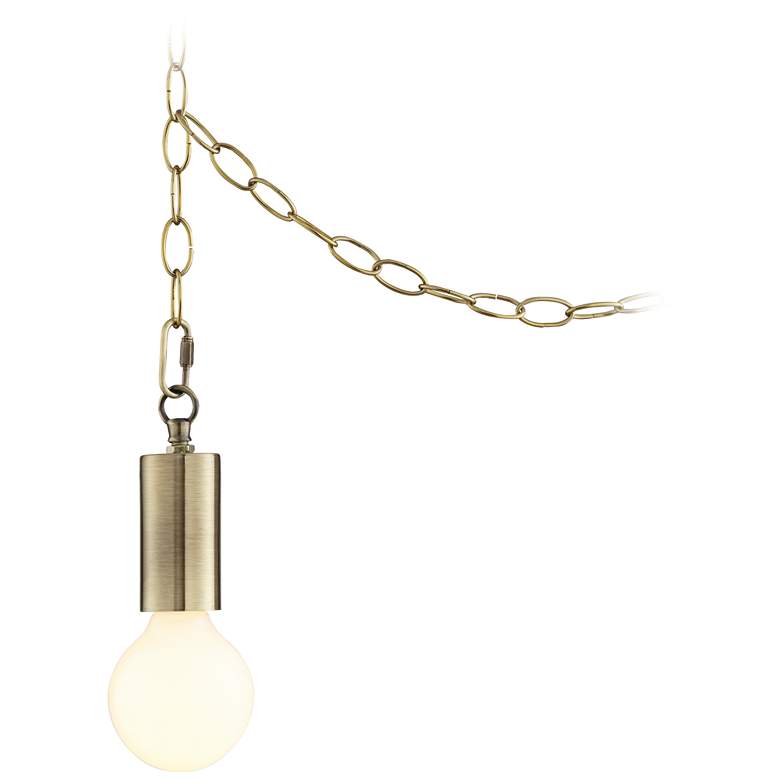 Image 1 Antique Brass Swag Plug-In Chandelier with White G25 Bulb