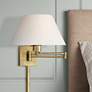 Antique Brass Swing Arm Wall Lamp w/ Off-White Empire Shade