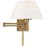 Antique Brass Swing Arm Wall Lamp w/ Off-White Empire Shade