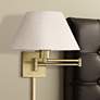 Antique Brass Swing Arm Wall Lamp with Oatmeal Empire Shade