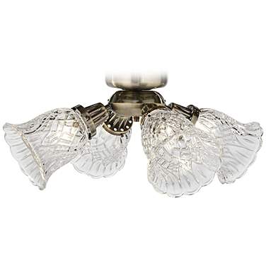 Antique Brass Universal Ceiling Fan LED Light Kit With Barbizon Glass Shade