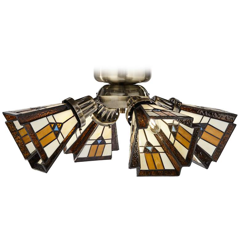Image 1 Antique Brass Universal Ceiling Fan LED Light Kit With Mission Glass Shade