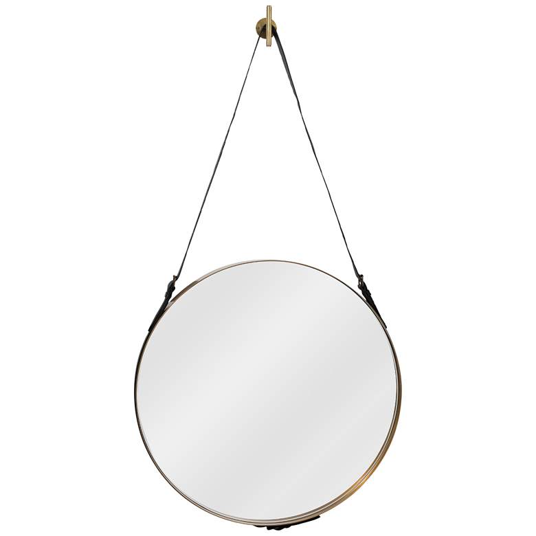 Image 1 Antique Brass w/ Black Leather Strap 26" x 43" Wall Mirror