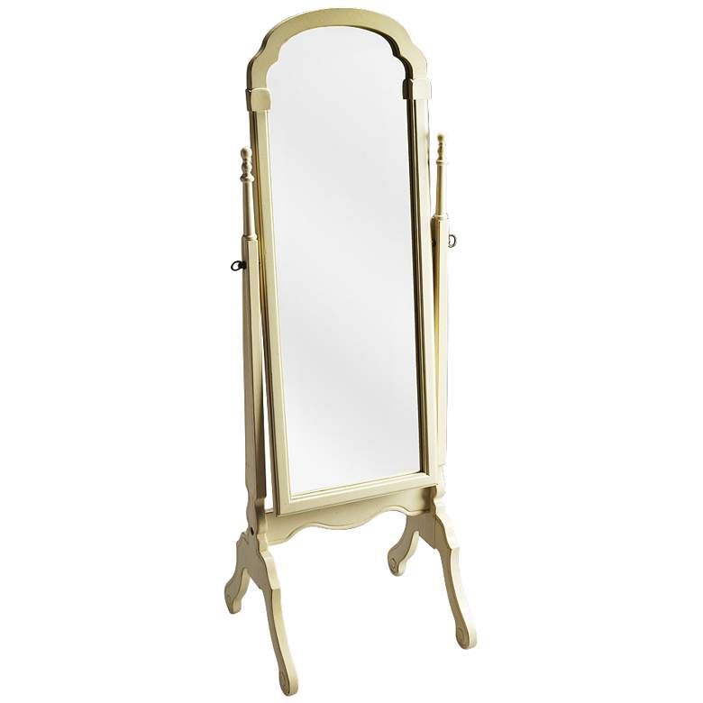Image 1 Antique Brass w/ Cream Tilting Cheval 19 inch x 60 inch Floor Mirror