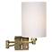 Antique Brass White Cylinder Shade Plug-In Swing Arm Wall Lamp