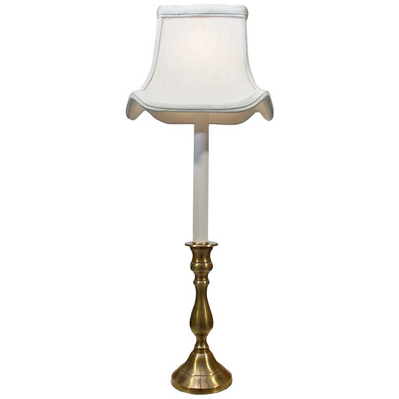 Image 1 Antique Brass White Shade Tall Candlestick Table Lamp