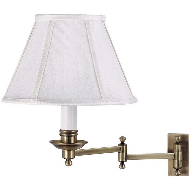 Image 1 Antique Brass With Shade Plug-In Swing Arm Wall Lamp