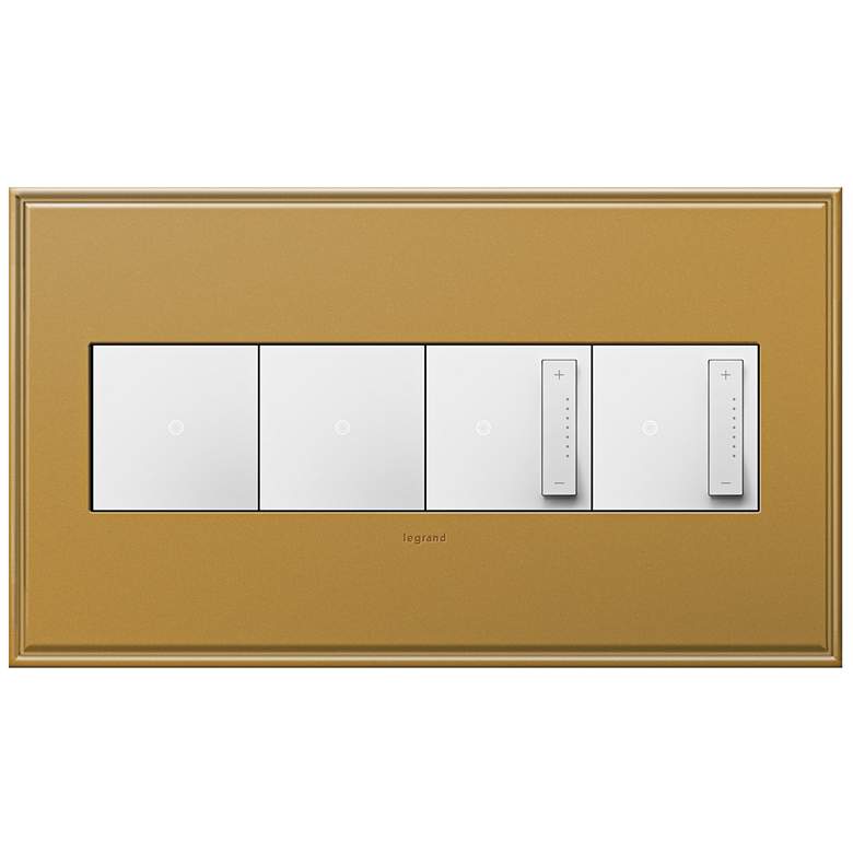 Image 1 Antique Bronze 4-Gang Wall Plate with 2 Switches and 2 Dimmers