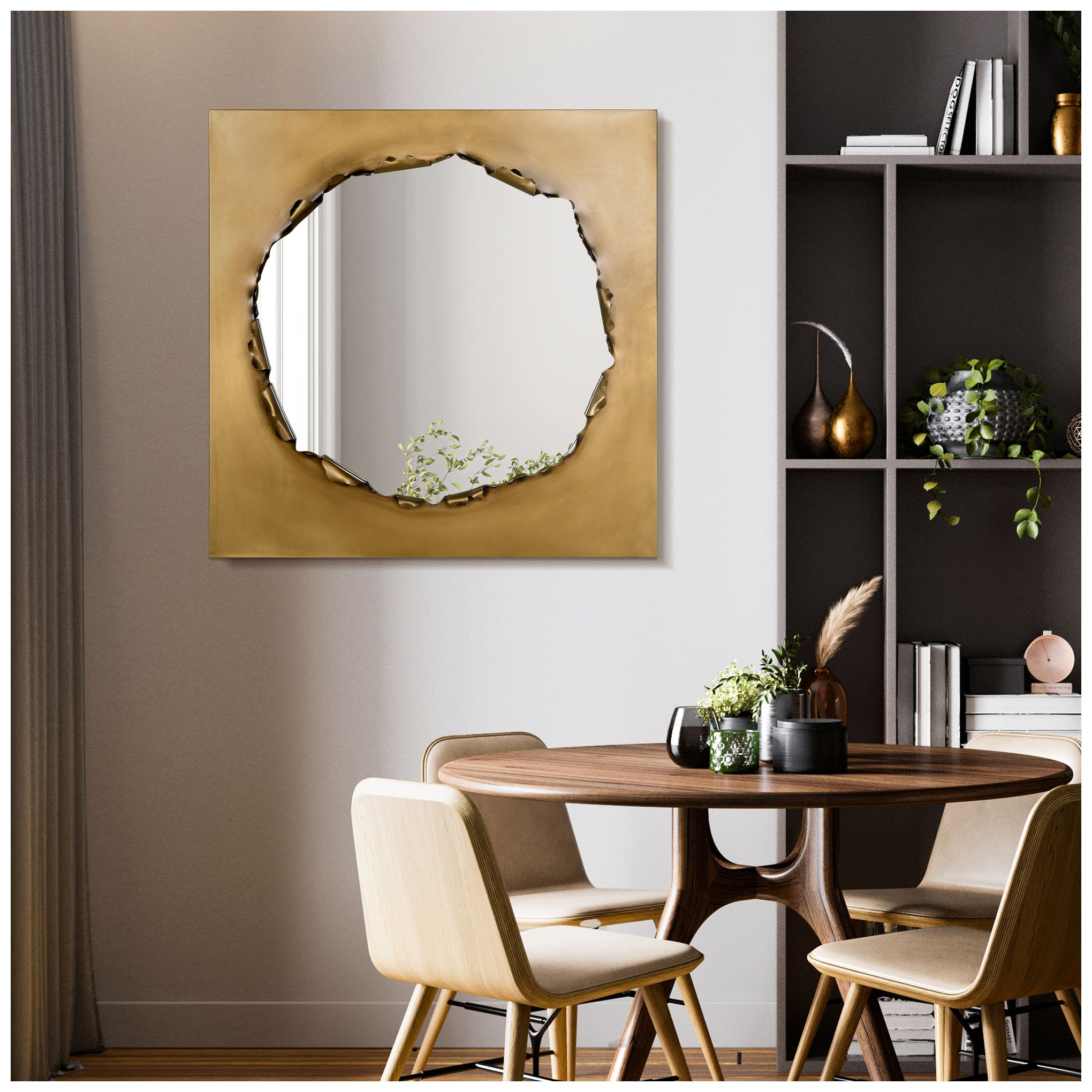Image 5 Antique Brushed Gold Torn Edge Square Mirror, 36"x36" more views