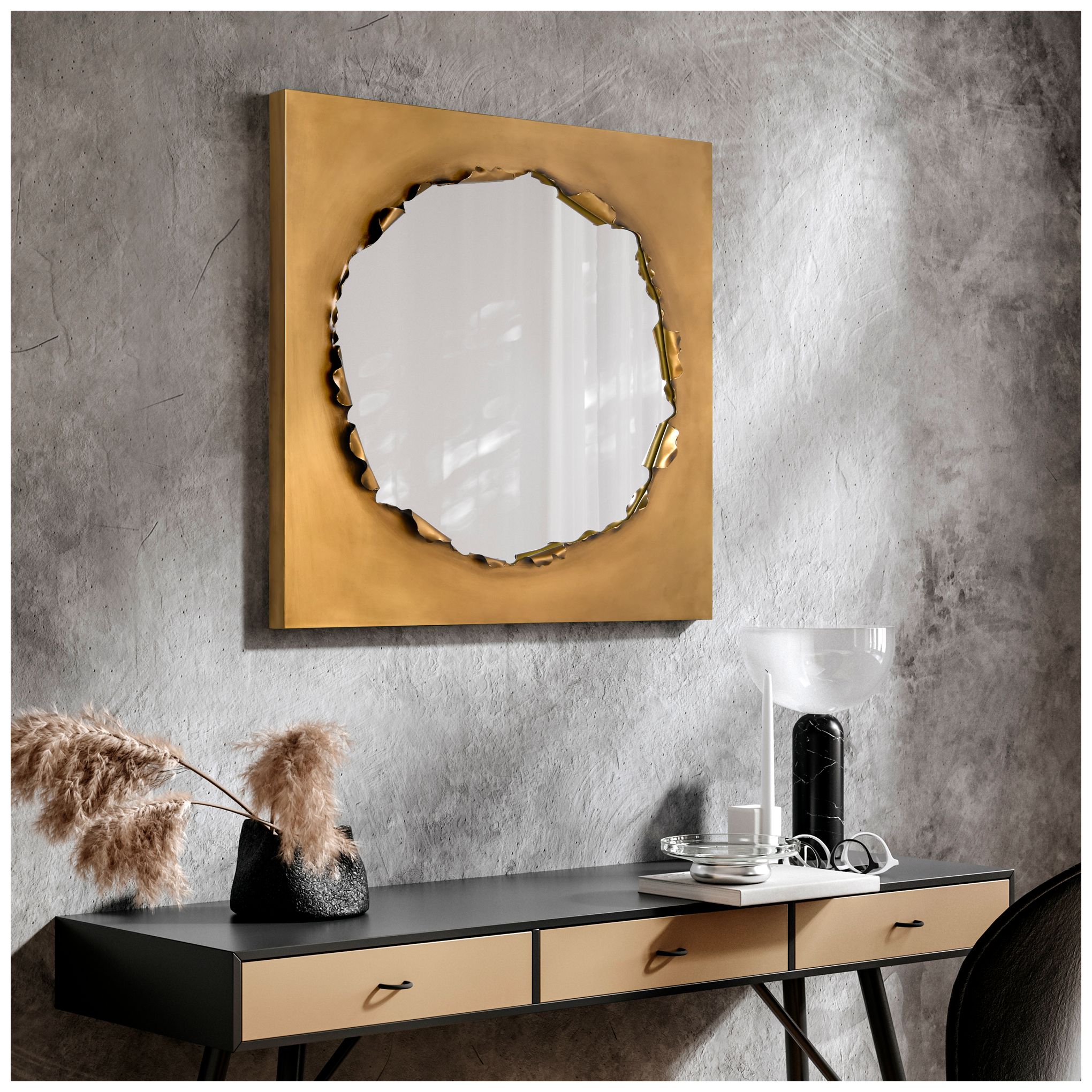 Image 6 Antique Brushed Gold Torn Edge Square Mirror, 36"x36" more views