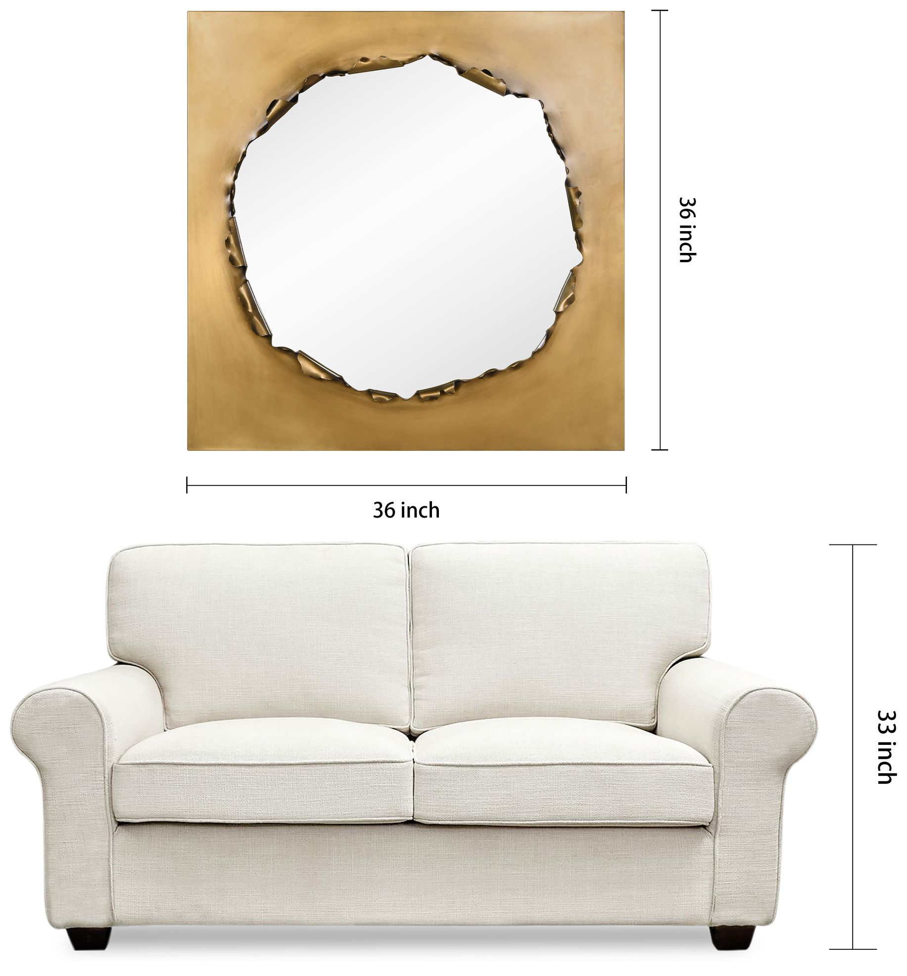 Antique Brushed Gold Torn Edge Square Mirror, 36"x36"