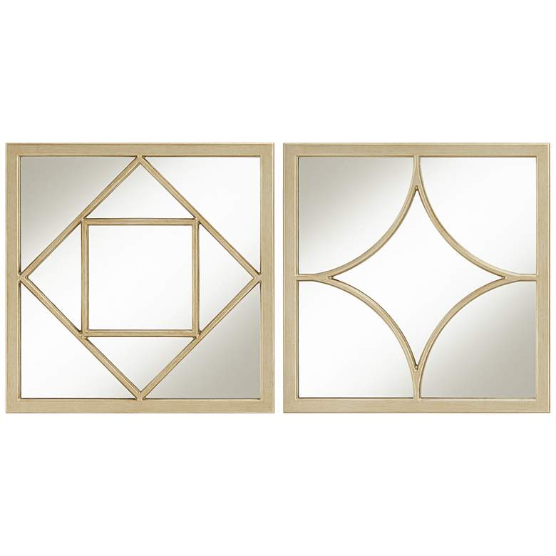 Image 1 Antique Champagne 18 inch Square Geometric Mirrors Set of 2