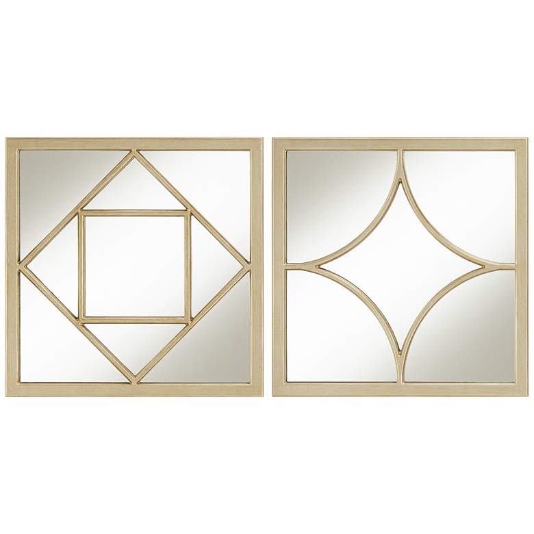 Image 1 Antique Champagne 18" Square Geometric Mirrors Set of 2
