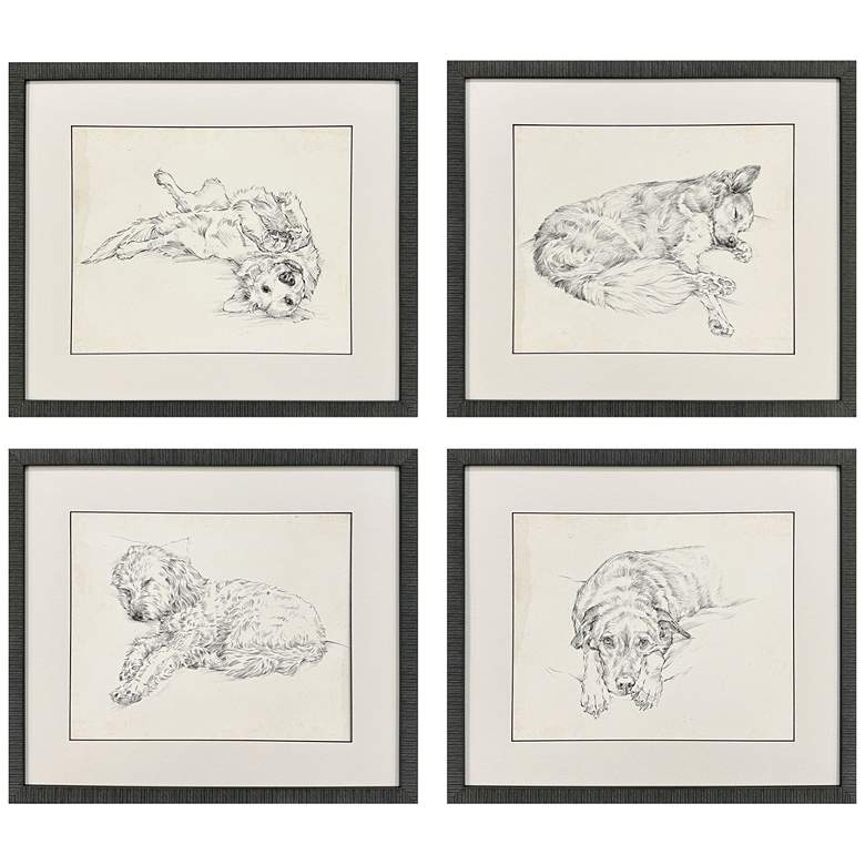 Image 1 Antique Dog Sketch 25"W x 22"H Framed Art Set of 4