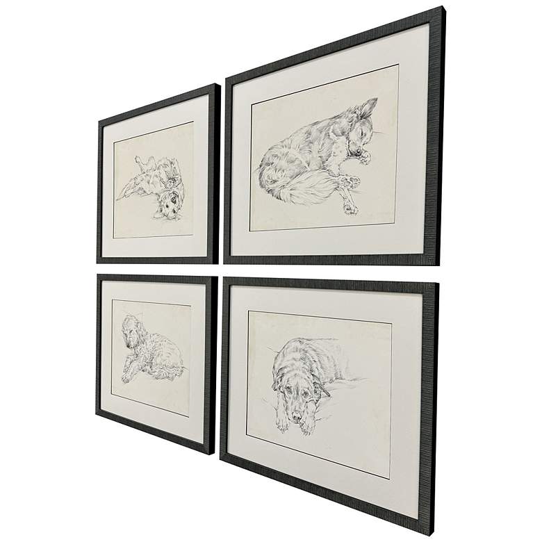 Image 2 Antique Dog Sketch 25"W x 22"H Framed Art Set of 4 more views