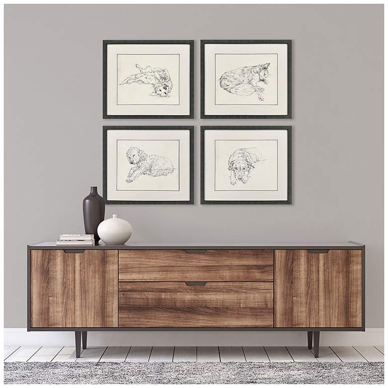 Image 4 Antique Dog Sketch 25"W x 22"H Framed Art Set of 4 more views