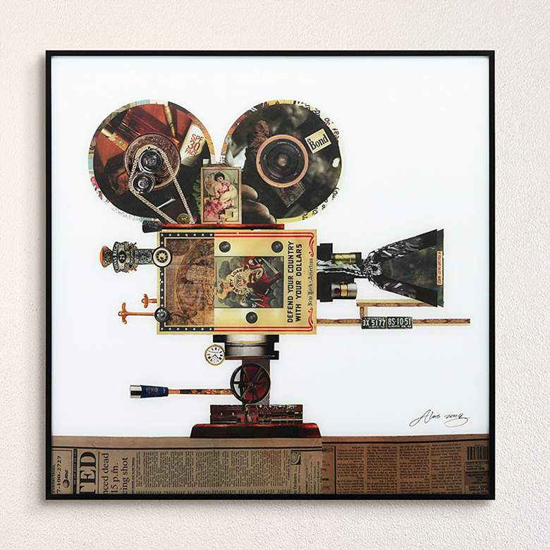 Image 1 Antique Film Projector 24" Square Framed Glass Wall Art