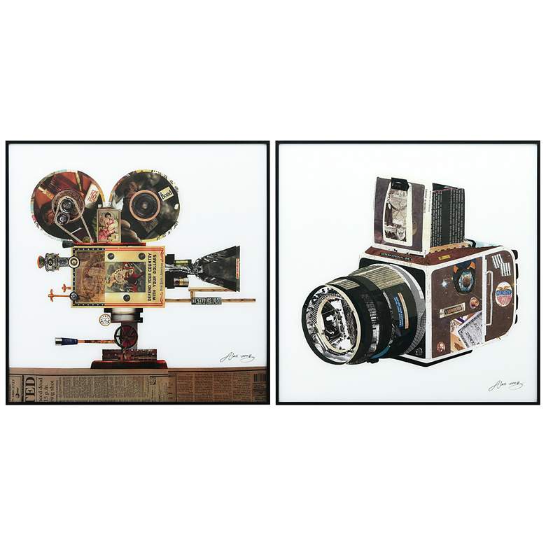 Image 2 Antique Film Projector and SLR Camera 24 inch High Wall Art Set