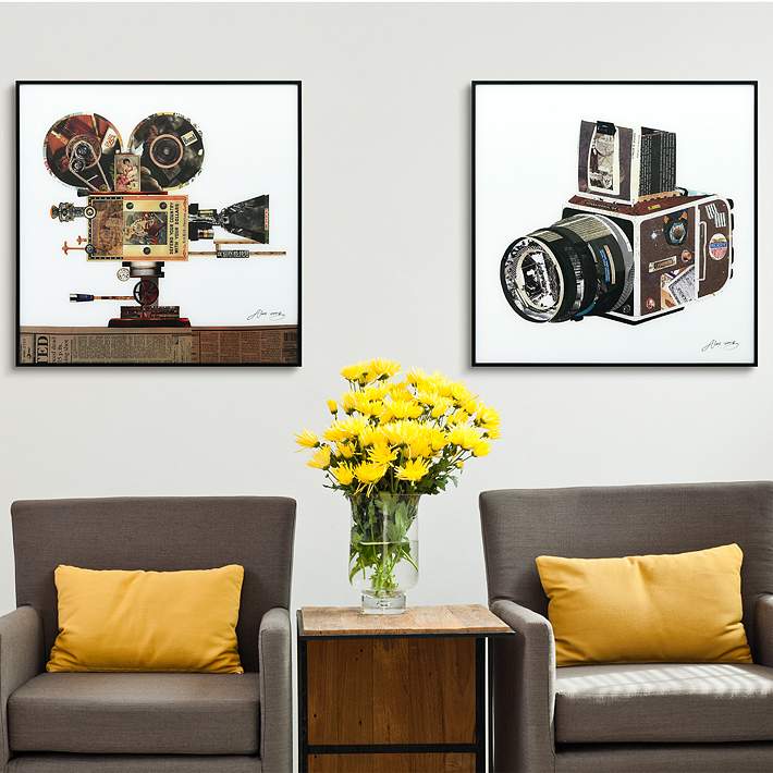 Antique Film Projector and SLR Camera 24 High Wall Art Set