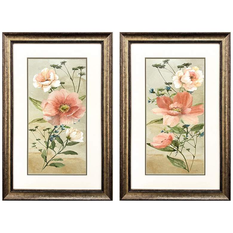 Image 1 Antique Floral 22"W x 34"H Framed Art Set of 2