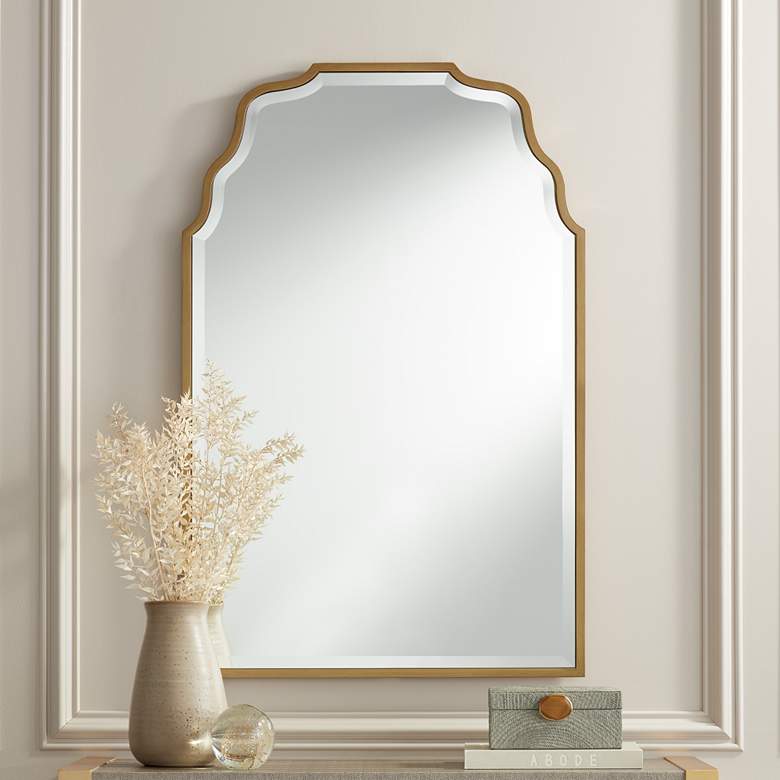 Image 2 Antique Gold 40 inch x 26 inch Waved Arch Tall Traditional Wall Mirror