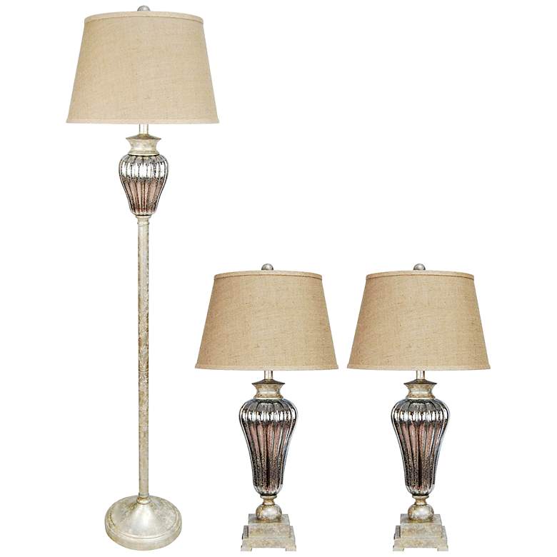 Image 1 Antique Gold and Silver Mercury Glass 3-Piece Lamp Set