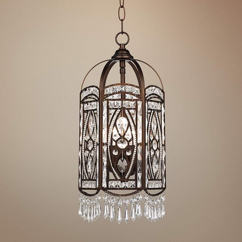 Image 1 Antique Gold with Crystal 18 inch High Foyer Pendant Chandelier