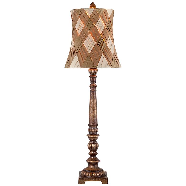 Image 1 Antique Gold Woven Shade Console Lamp